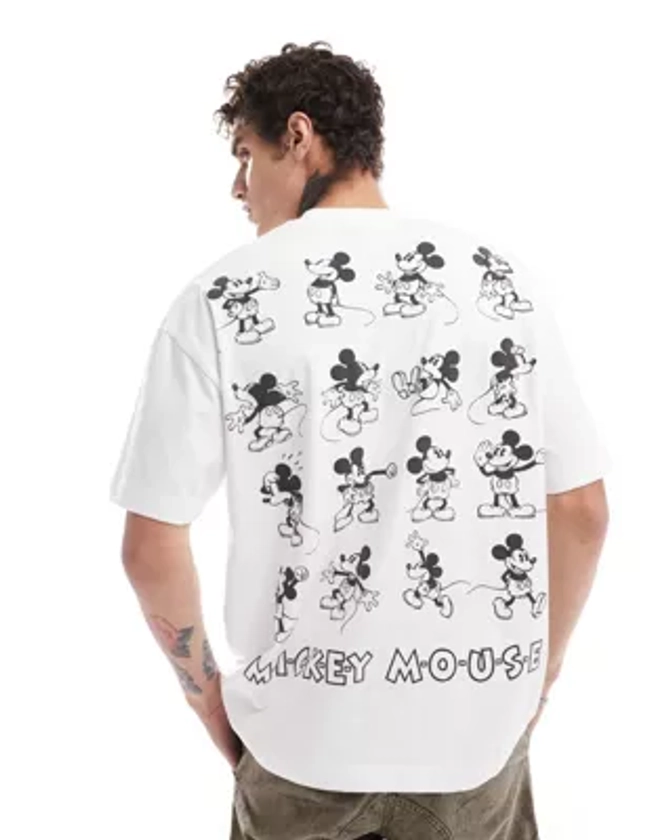 ASOS DESIGN - Disney - T-shirt oversize avec imprimés Mickey Mouse sous licence - Blanc