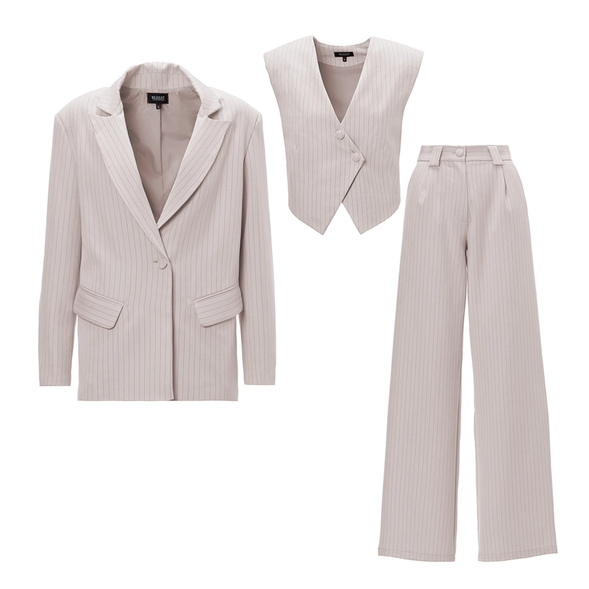 Three-Piece Beige Striped Suit by BLUZAT