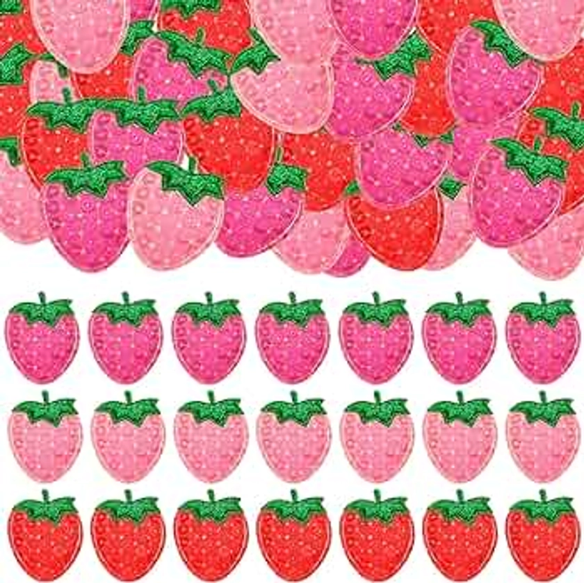 120 Pcs Padded Sequins Strawberry Appliques Glue on Embroidered Iron on Applique Strawberry Iron on Patch for DIY Hair Clips Headbands Hats Clothes Sewing Crafts, 3 Colors