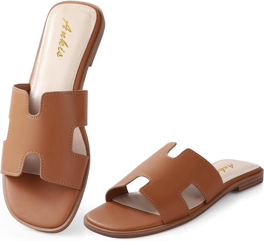 Ankis Black Brown White Biege Gold Women's Flat Sandals Comfortable Women's Slide Sandals Fashion Flat Sandals for Women Summer