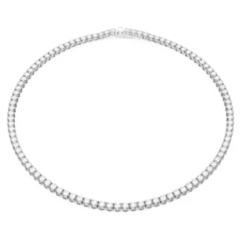 Matrix Tennis necklace, Round cut, Small, White, Rhodium plated by SWAROVSKI