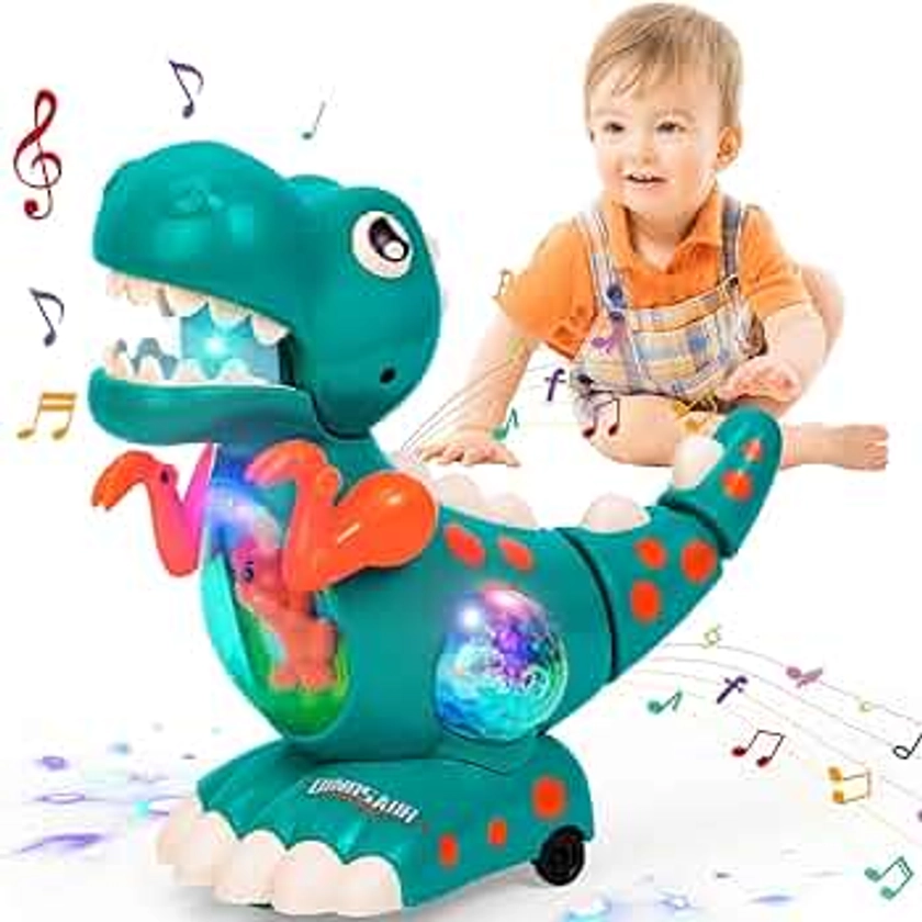 Thedttoy Baby Toys Musical Light Crawling Walking Dinosaur Toys for Boys Girls 12 18 24 Months, Baby Musical Toy Sound Toys Birthday Present Dino Gifts for Kids Toddler Age 1 2 3 4+ Years Old (Green)