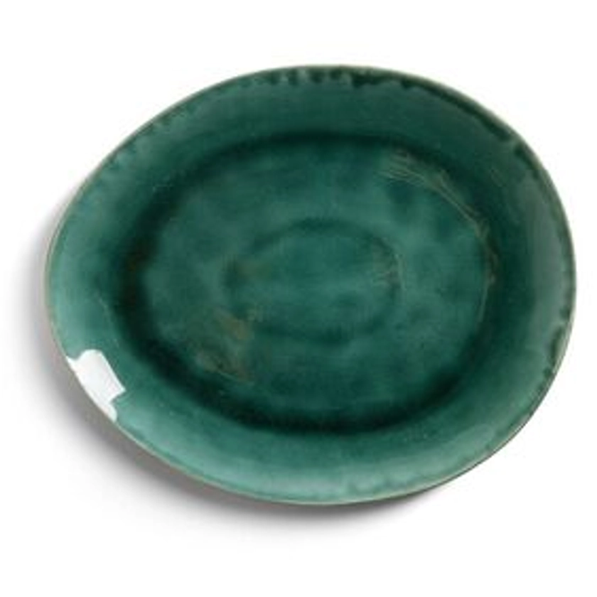 Assiette décore plate grès vert Ø28,5x24cm