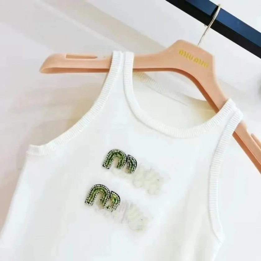 Mivmiv Womens Embroidered Embellished Tank Top Designer Halter Crop For Parties, Spring/Summer Miui Brand From Datang15, $17.86 | DHgate.Com