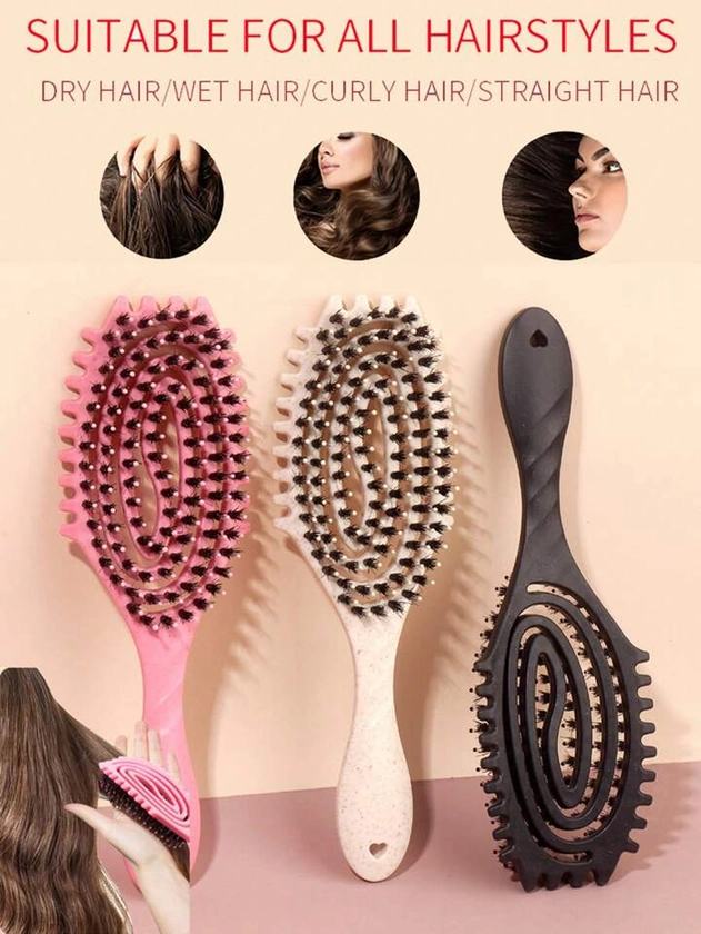 1Pc Wheat Straw Material Define Styling Brush,Detangling Hair Brush, Detangler Hair Brush,Oval Detangling Hair Brush With Handle,