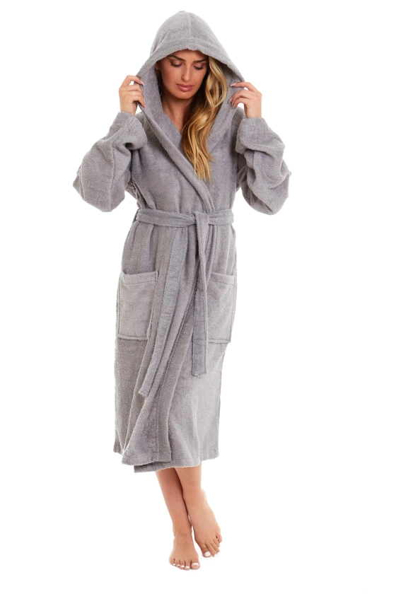 Women's Bamboo Cotton Hooded Towelling Robe Luxurious Ultra Absorbent Bath Spa Loungewear in Multiple Sizes and Colours by Daisy Dreamer