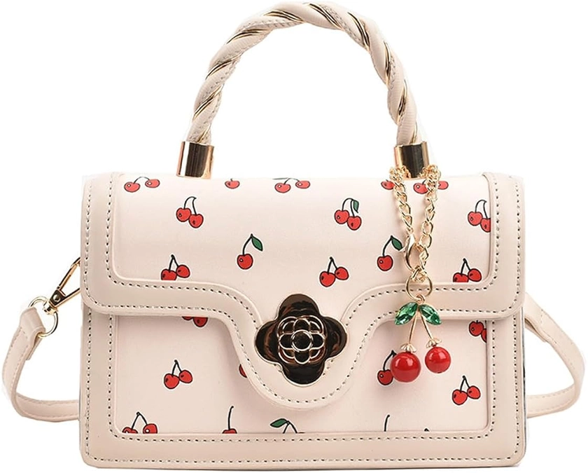 Small Shoulder Bag Cherry Purse for Women Cute Pattern Coquette Aesthetics Crossbody Bags Faux Leather Flap Handbag