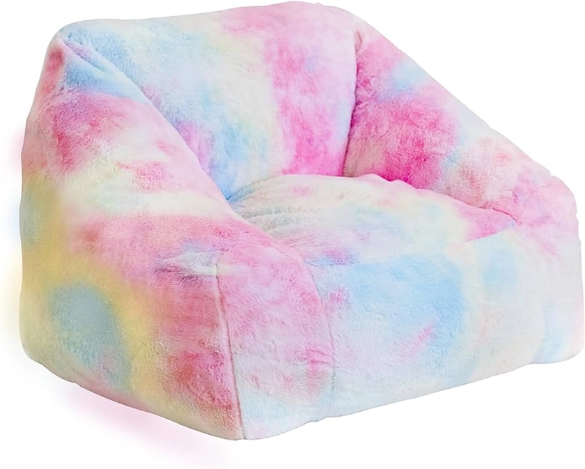 Bean Bag Chairs for Kids, 33" Modern Rainbow Colors Beanbag Sofa with Sponge Filling & Comfy Soft Faux Fur, Kids Teens Bean Bags Chair Sofa for Bedroom, Living Room (Colorful)