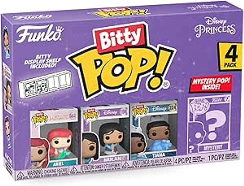 Funko Bitty Pop! Disney Princess Mini Collectible Toys 4-Pack - Ariel, Mulan, Tiana & Mystery Chase Figure (Styles May Vary)