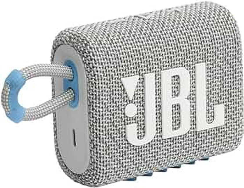 JBL Go 3 Eco: Portable Speaker with Bluetooth, Built-in Battery, Waterproof and Dustproof Feature - White