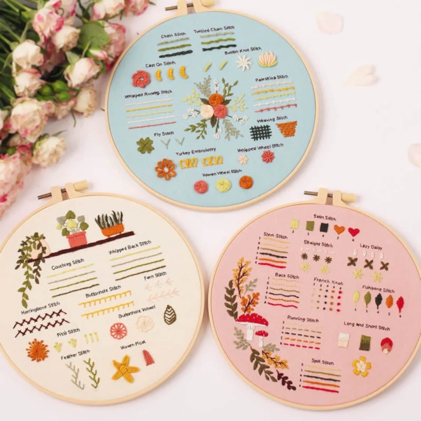 Beginner Embroidery Kit Set of 3, Beginner Embroidery kit, Modern embroidery kit cross stitch, Hand Embroidery Kit, Needlepoint, DIY Craft