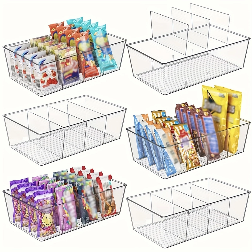 2/4/6pcs Transparent Refrigerator Organizer Bins With Removable Dividers - Perfect For Fresh-Keeping Fruits, Vegetables, Meat, Eggs, Ginger, Garlic, A