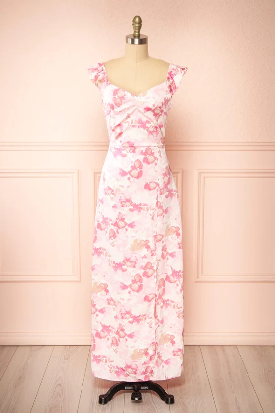 Bessie | Pink Patterned Maxi Dress