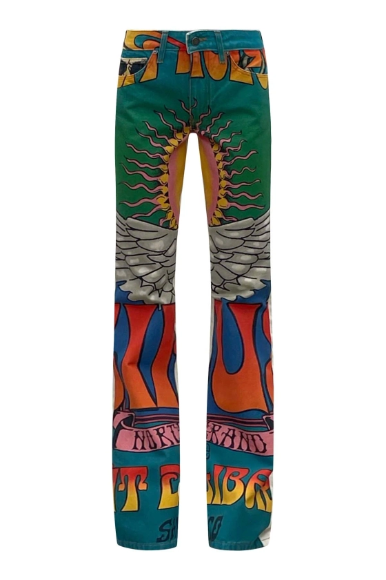 Camila/Circus Print Canvas Boot Cut Pants