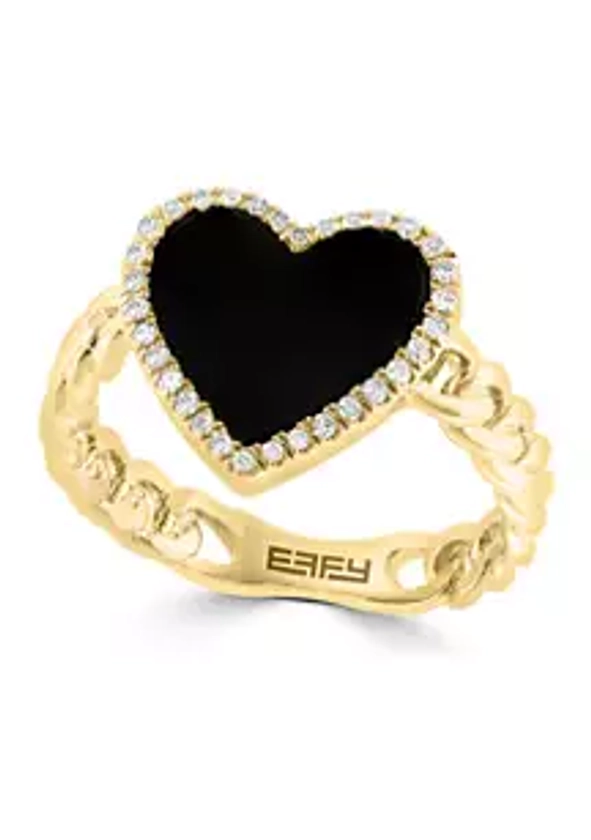 Effy® 14K Yellow Gold Diamond and Onyx Ring