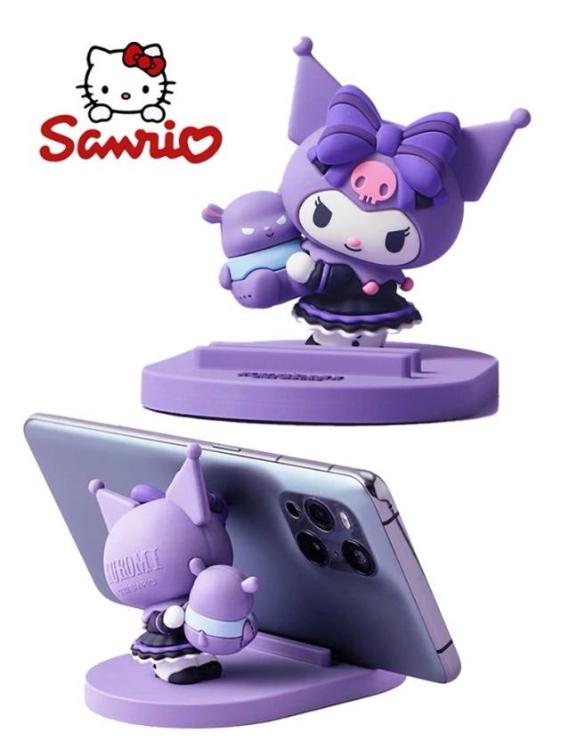 1 pièce Véritable figurine Kuromi Sanrio, support de téléphone portable créatif, support de bureau pour station de travail, décoration de bureau, support de téléphone. Jouet de téléphone, objets de collection (certaines pièces peuvent être aléatoires)