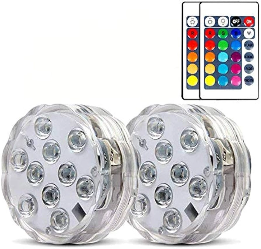 2 Pack Submersible LED Lights Waterproof Pool Lights Underwater with 16 Colors, Remote Control Lights for Aquarium,Vase, Bath,Hot Tub, Halloween, Christmas,Swimming Pool and Party Decoration