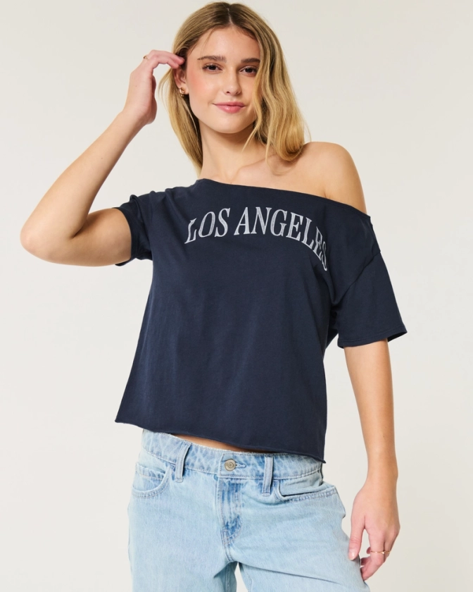 Women's Easy Off-the-Shoulder Los Angeles Graphic Tee | Women's Tops | HollisterCo.com