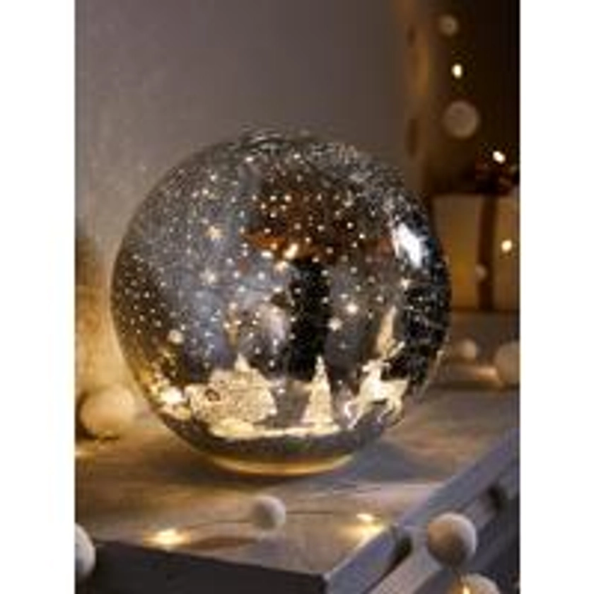 Festive 20cm Battery Operated Lit Crackle Effect Reindeer Ball Christmas Decoration