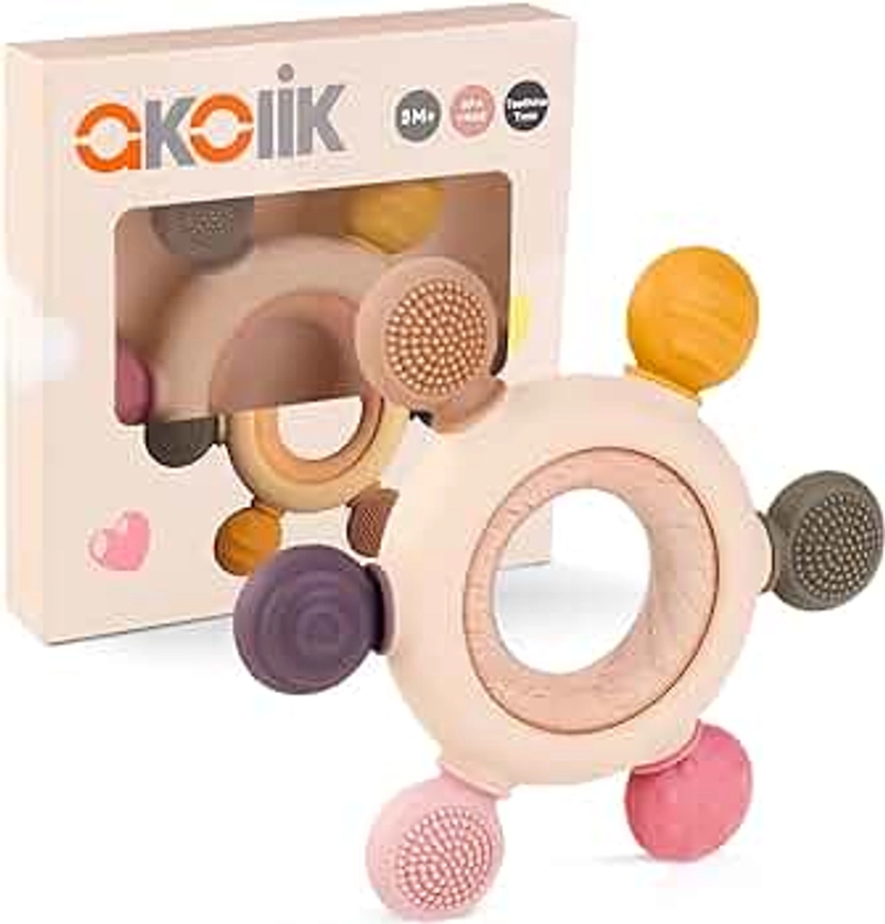 akolik Anneau de dentition pour bébé, en silicone pour jouet de dentition, accessoires d'allaitement sans BPA pour bébés de 3 mois et plus (Gouvernail B)