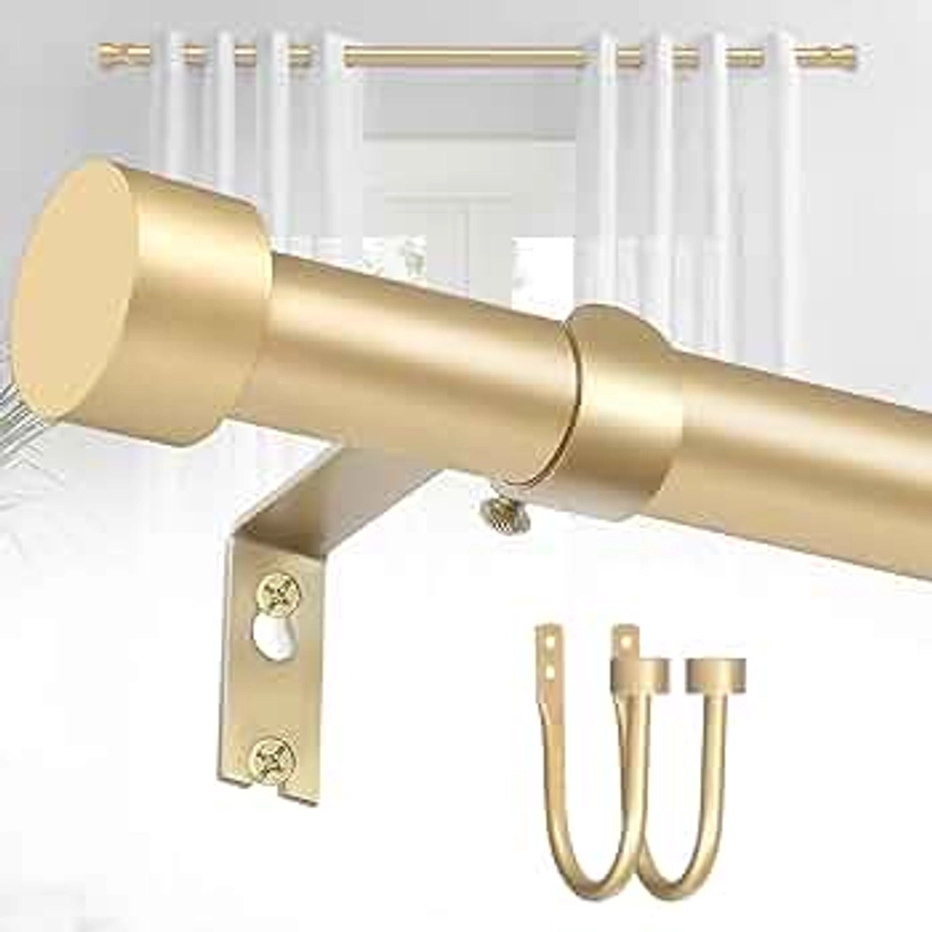YNL Gold Curtain Rod for Window 18-45’’(1.5-3.75ft), Small Drapery Rods with 2PCS Curtain Holdbacks, Adjustable Heavy Duty Curtain Rod with Cap Finials, Recommended Window Size: 18”-37”