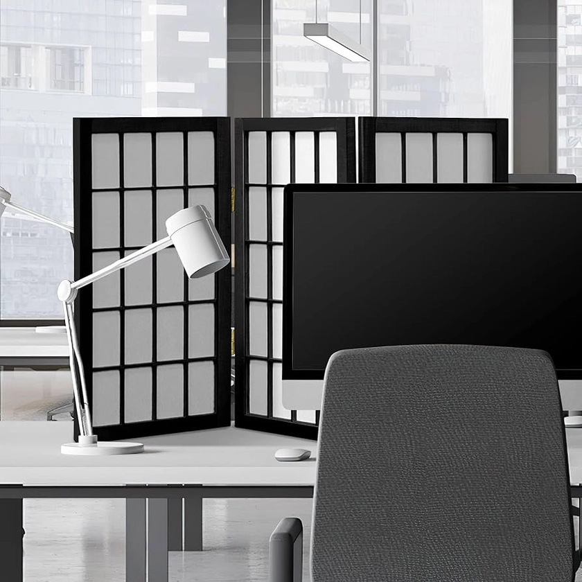 (3 Panel, Black) - Oriental Furniture 0.6m Tall Desktop Window Pane Shoji Screen - Black - 3 Panels(B)
