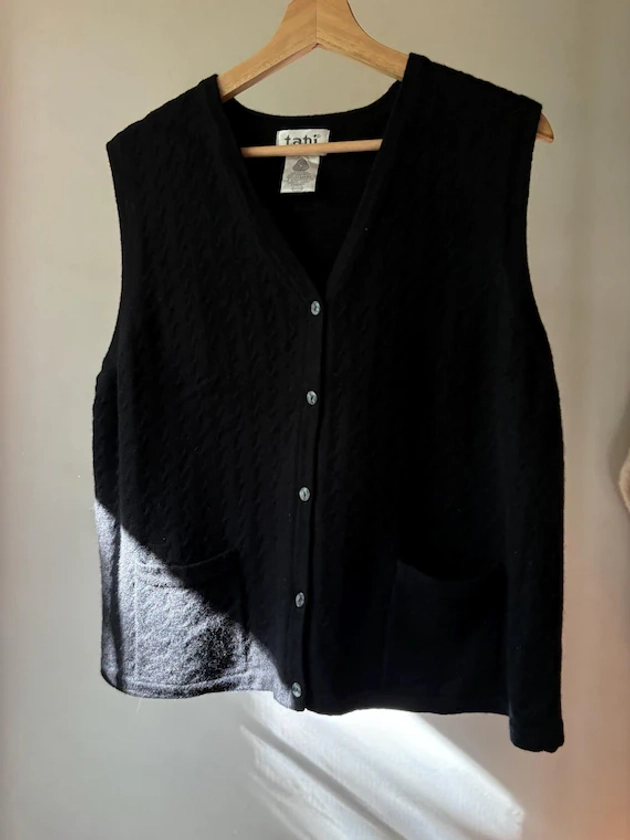 1990s Black Wool Vest | Vintage Minimal Sweater Vest