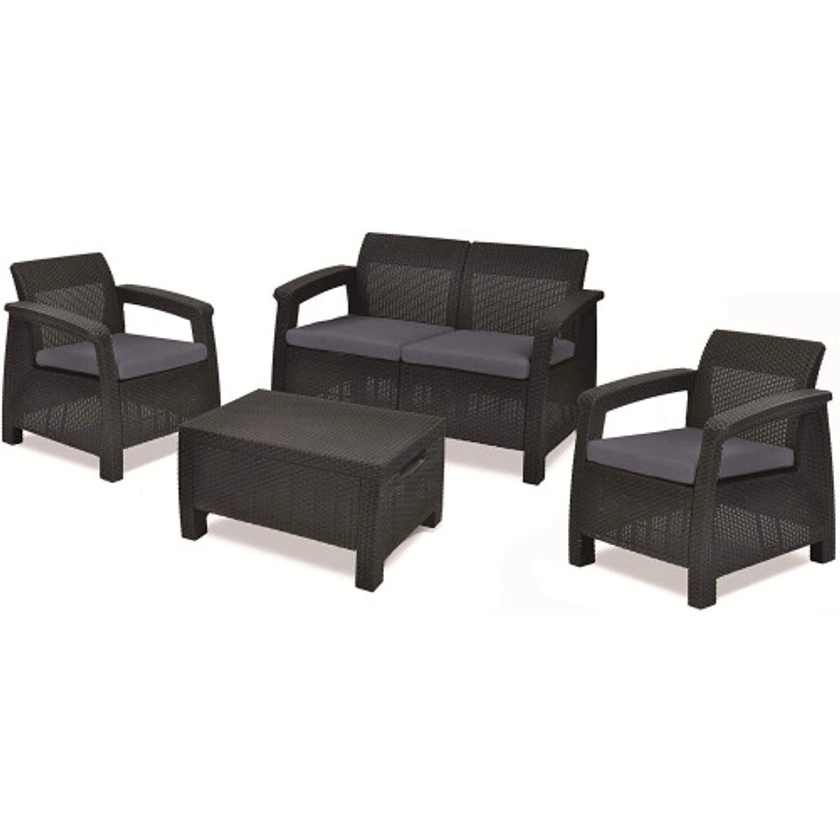 Keter Corfu Outdoor 4 Seater Rattan Garden Table & Chairs Set on OnBuy