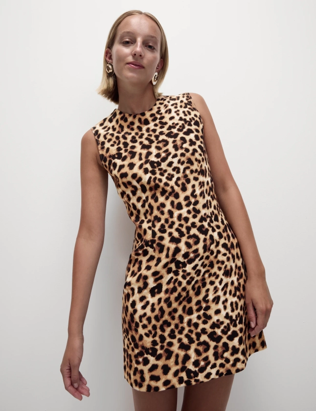 Animal Print Round Neck Mini Shift Dress