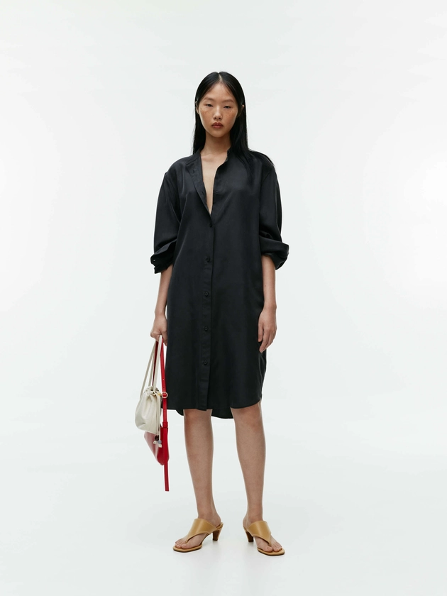 Chemise longue en soie - Noir - Loungewear - ARKET FR