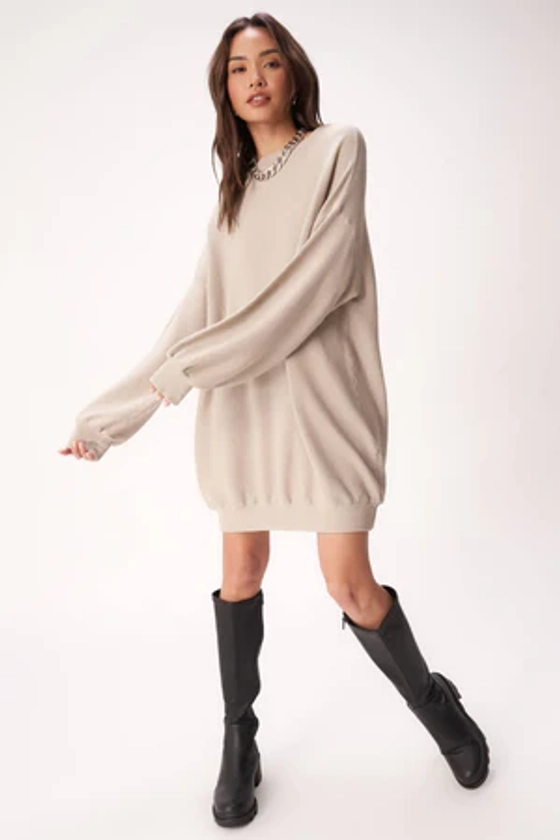 Dalle Rib Funnel Neck Oversized Sweater Dress - Raw Linen