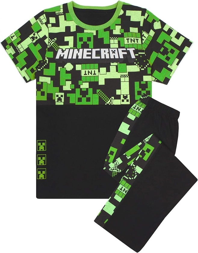 Minecraft Pyjamas For Boys | Kids Long Or Short Bottoms Options & Gamer T-Shirt | Childrens Creeper PJ Set Merchandise Gifts 10-11 Years : Amazon.co.uk: Fashion