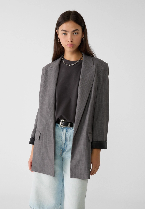 Flowing open striped blazer - Women's Blazers | Stradivarius Italy