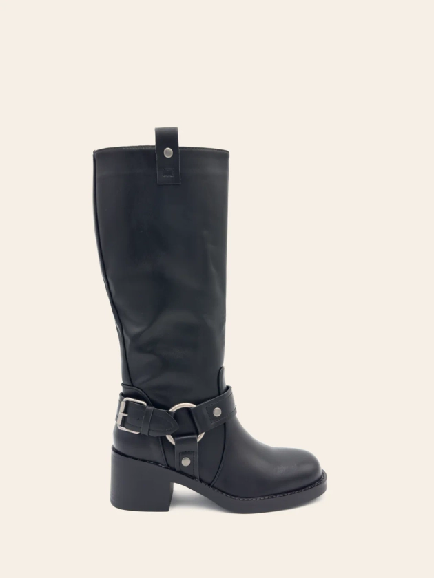 ROXANNE - Bottes style motard noir avec boucle