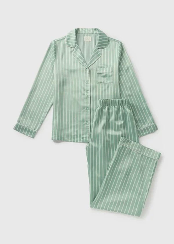 Green Stripe Satin Pyjama Set - Size 12