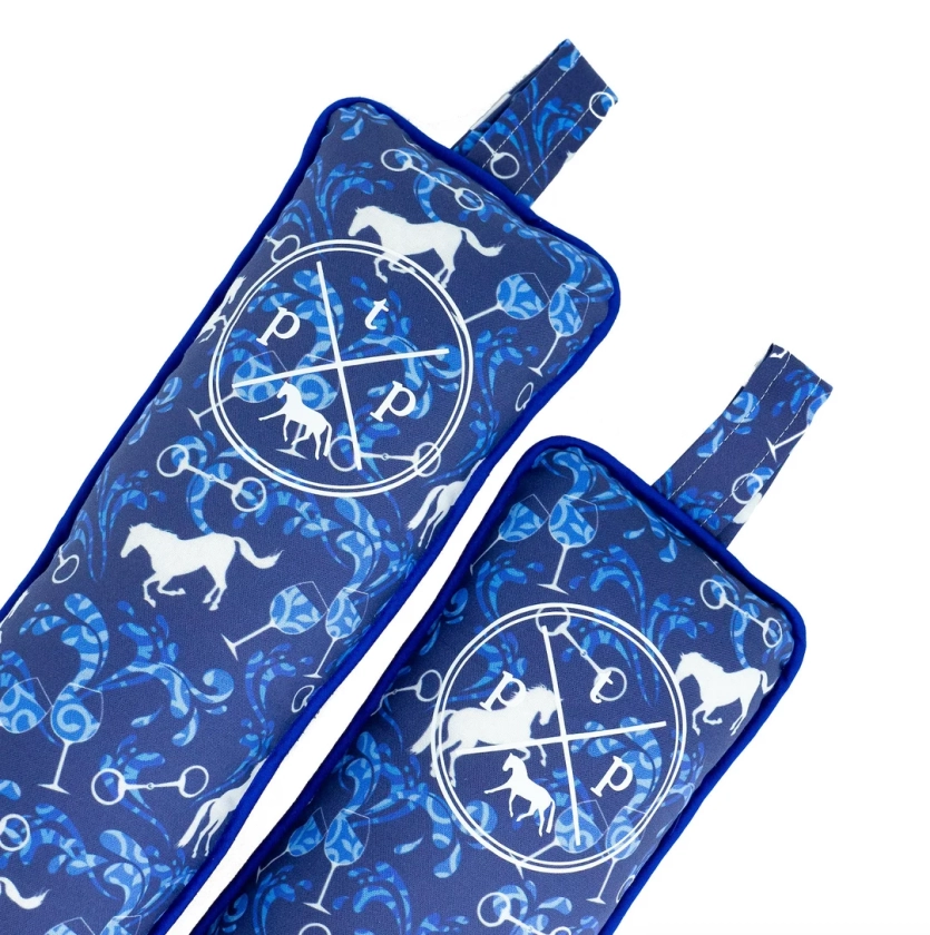 Horses & Wine (Blue) - Boot Stuffer | Boot Tree, Fabric Boot Tree, Equestrian Boot Tree, Equestrian Tall Boot Stand, Horse Boot Tree