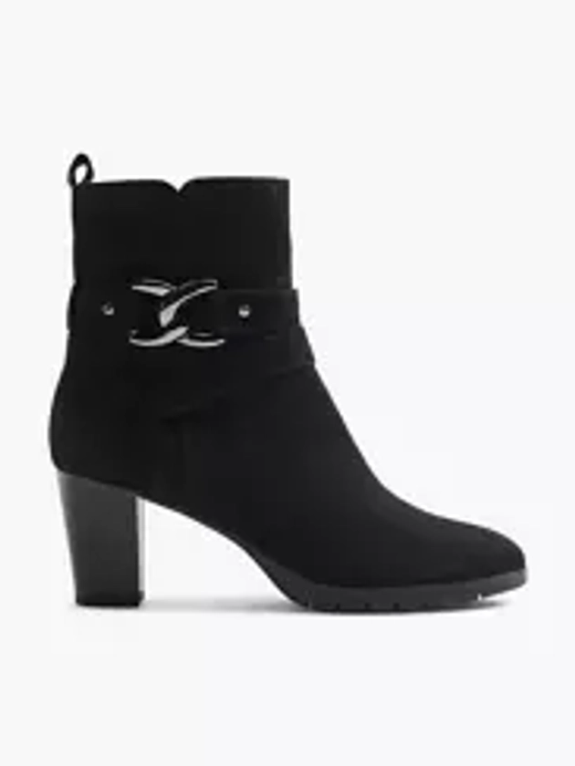 Black Heeled Ankle Boot  with Silver Link Detail