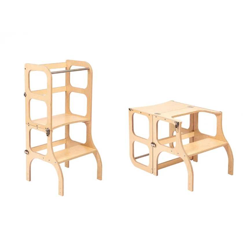 Tour d'apprentissage en bois - Step'n sit - Naturel avec argent - Ette