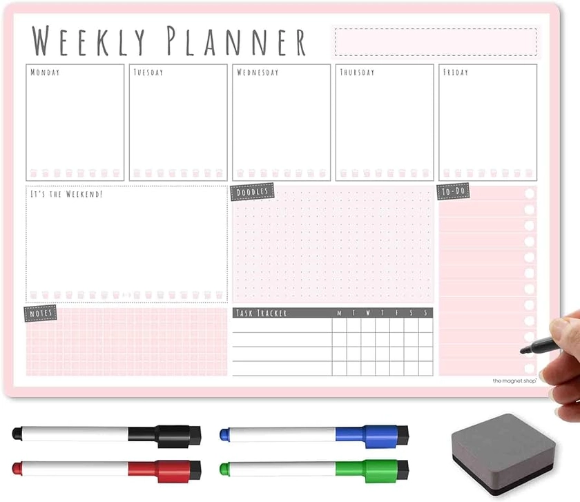 TMS Magnetic Weekly Planner/You Got This A3 | Dry Wipe Whiteboard Planner for Home, Office or Students | with 4 Dry Erase Pens and Eraser (Blush, A3-WP2) : Amazon.co.uk: Stationery & Office Supplies