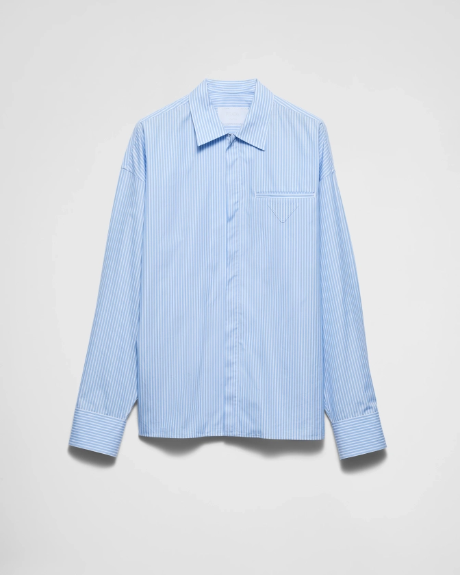 Chemise En Coton Blanc/bleu Clair | PRADA