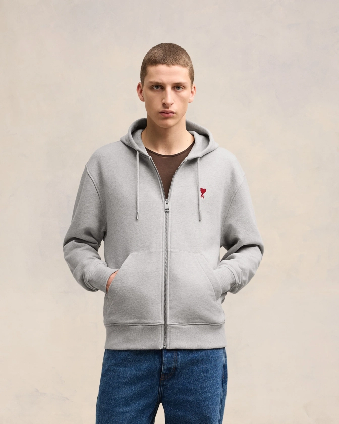 Hoodie Zippé Ami De Coeur Rouge Gris Cendre Chine | AMI PARIS