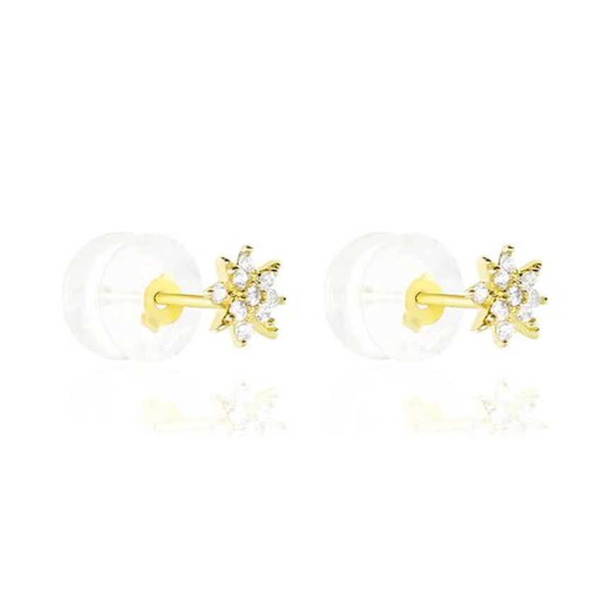 Boucles D'oreilles Puces Eleanor Fleur Or Jaune Oxyde De Zirconium