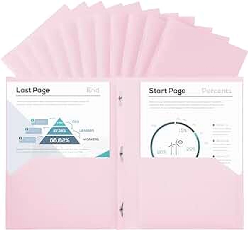 SUIN Plastic Project-Folders with 2 Pockets & 3 Prong, Bulk Pack Project File-Folder for US Letter Size Papers, Ideal for School & Office, Assorted Pastel Colors (Pastel Pink - 12 Packs)