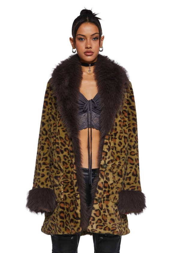 Leopard Print Faux Fur Coat Delia's - Multi