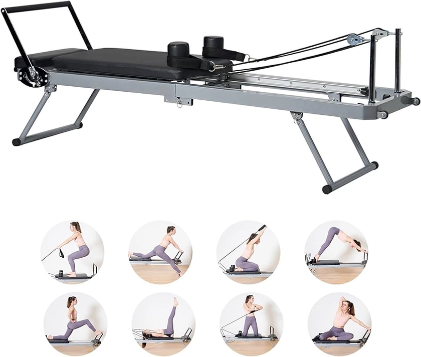 SogesPower Pilates Reformer Machine for Home Gym Workout, Foldable Pilates Equipment with High Strength Alloy Springs for Beginners, Up to 330lbs Weight Capacity
