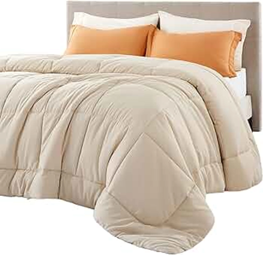 Bedsure Comforter Duvet Insert - Quilted Comforters Queen Size, All Season Duvet, Down Alternative Bedding Comforter with Tabs(Beige,Queen 88"x88")