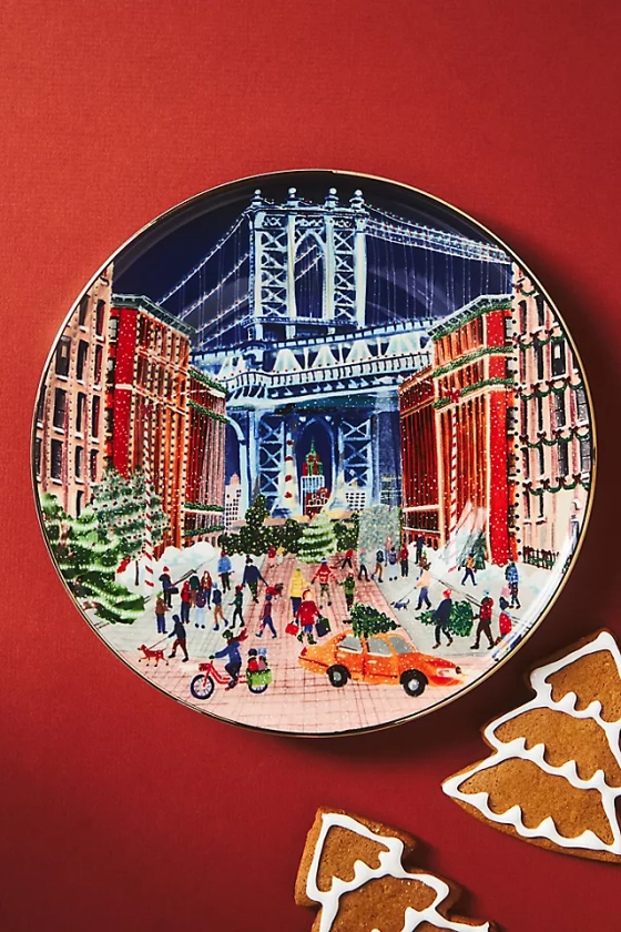 Holiday In the City Stoneware Dessert Plate 