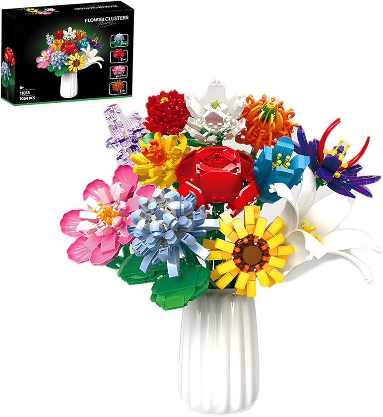 Amazon.com: WISANU Flower Bouquet Building Sets - DIY Decorative Home Building Blocks Toy, 1064Pcs Birthday Christmas Thanksgiving Valentine’s Day Gift for Girls Adults（No Vase ） : Toys & Games