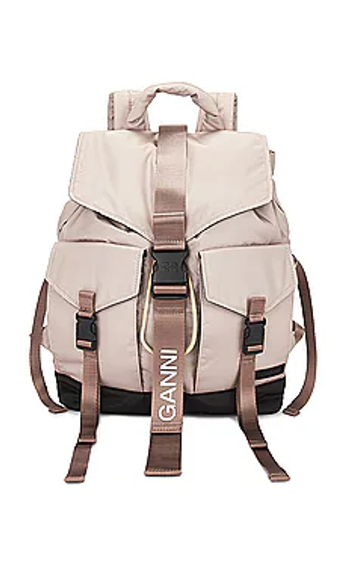 Ganni Recycled Tech Backpack in Oyster Gray from Revolve.com