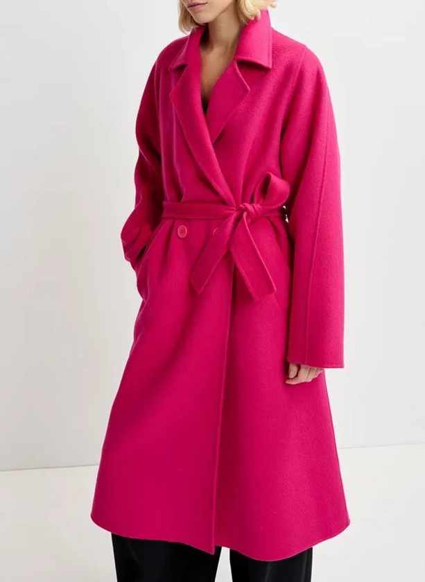 Manteau long ceinturé en laine | Rose